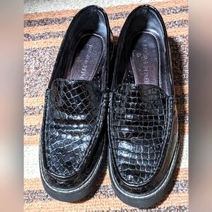 Donald J. Pliner Black Croc-Embossed Leather Loafers